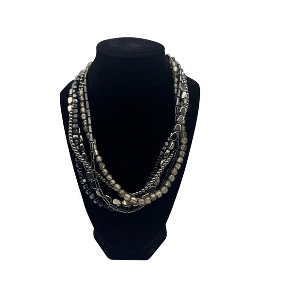 Multistrand Silver Beaded Statement Necklace Adjustable Sterling .925 Tag 16-18 - Picture 2 of 5